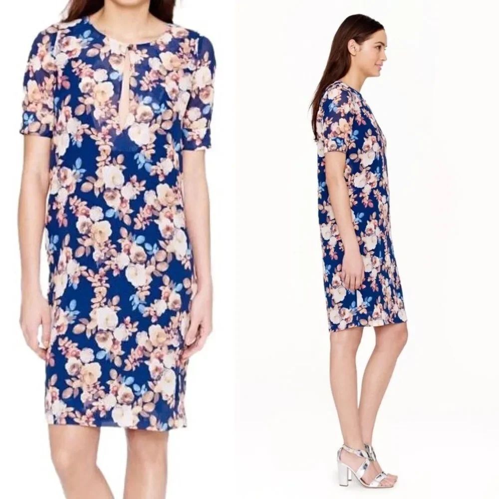 J. Crew Antique Floral blue Silk Sheath dress 4